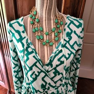 French Connection aqua & white modern window pane print dress with tie front